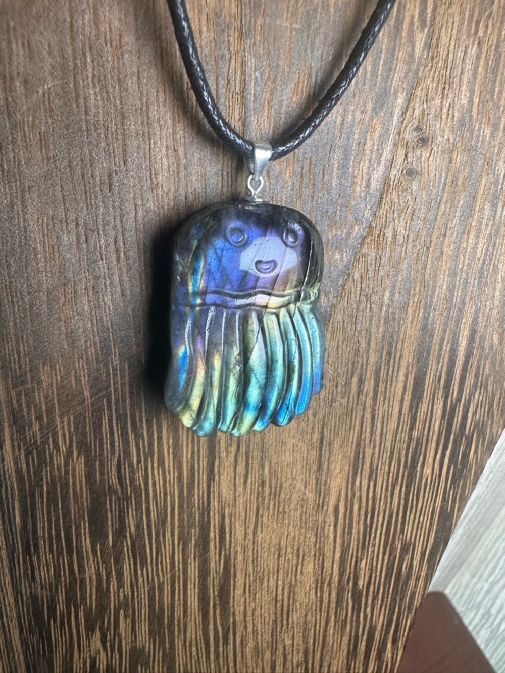Rainbow Labradorite Jellyfish Pendant Necklace on Sterling Silver Bail and Chain - Picture 7 of 12